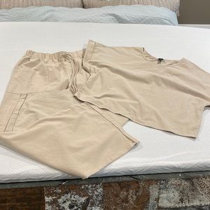 Beautiful cream, two piece pant outfit linen like material